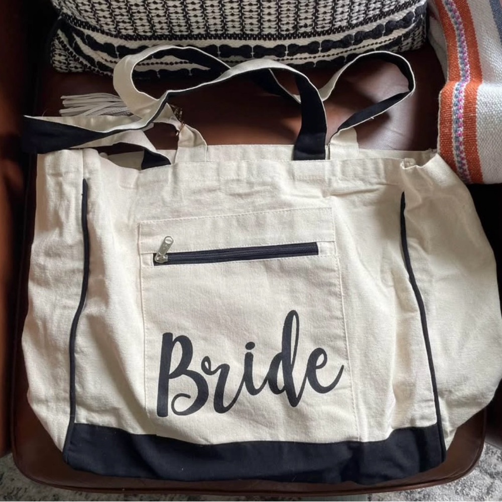 Bride Canvas Tote Bag - Cream and Black